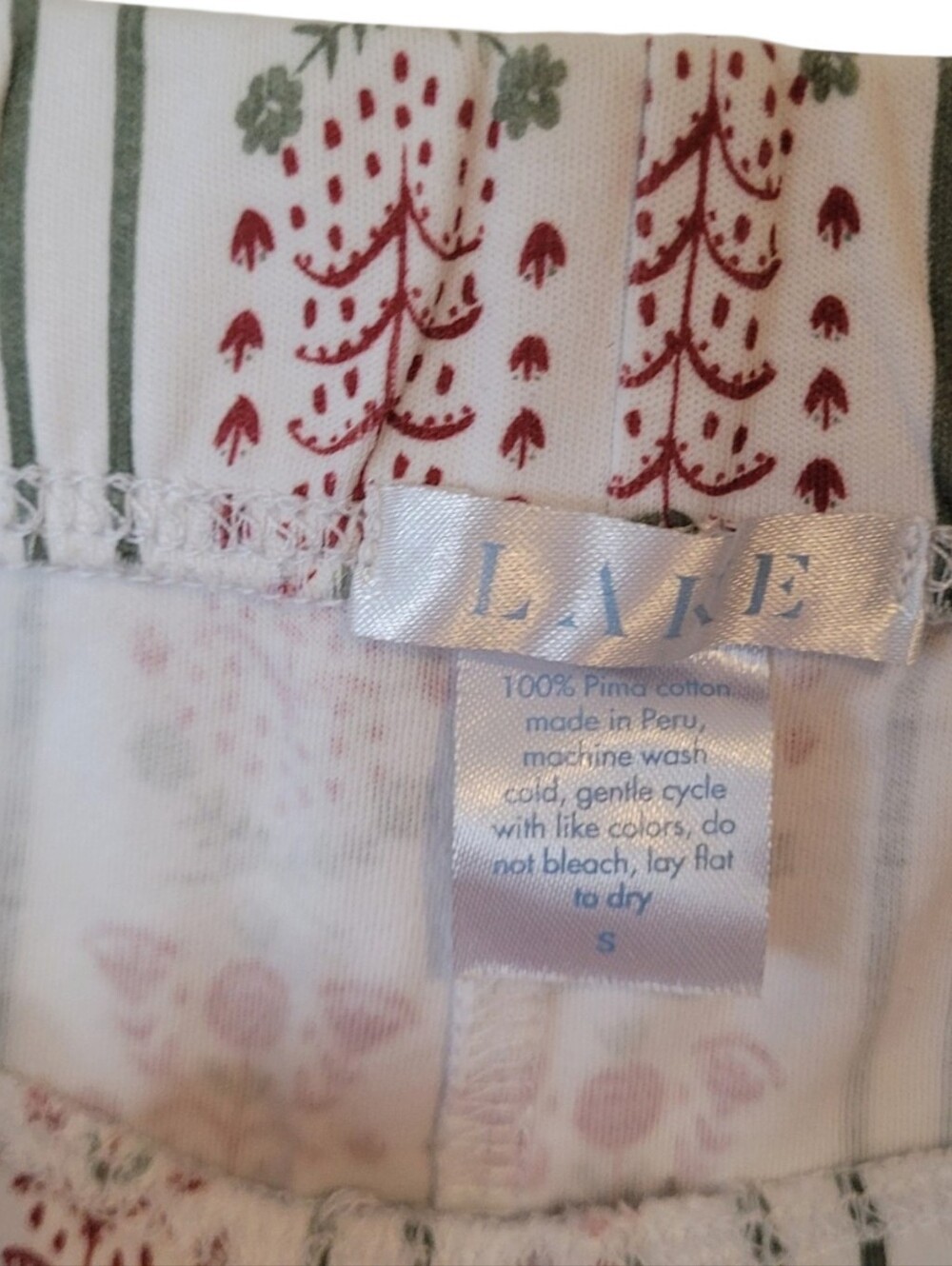 Lake Pajamas Women's Pima Cotton Red Floral Stripe Pajama Set Size S - Picture 5 of 6